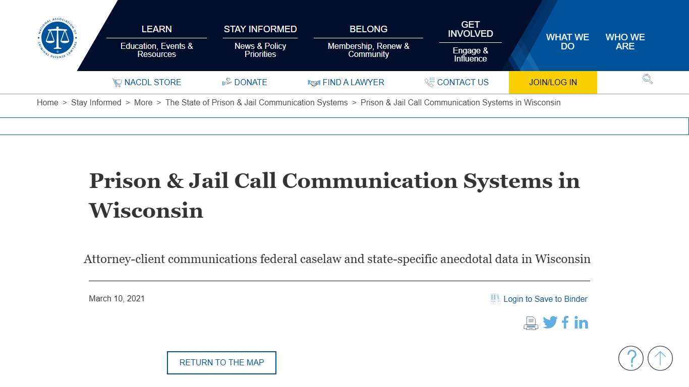NACDL - Prison & Jail Call Communication Systems in Wisconsin