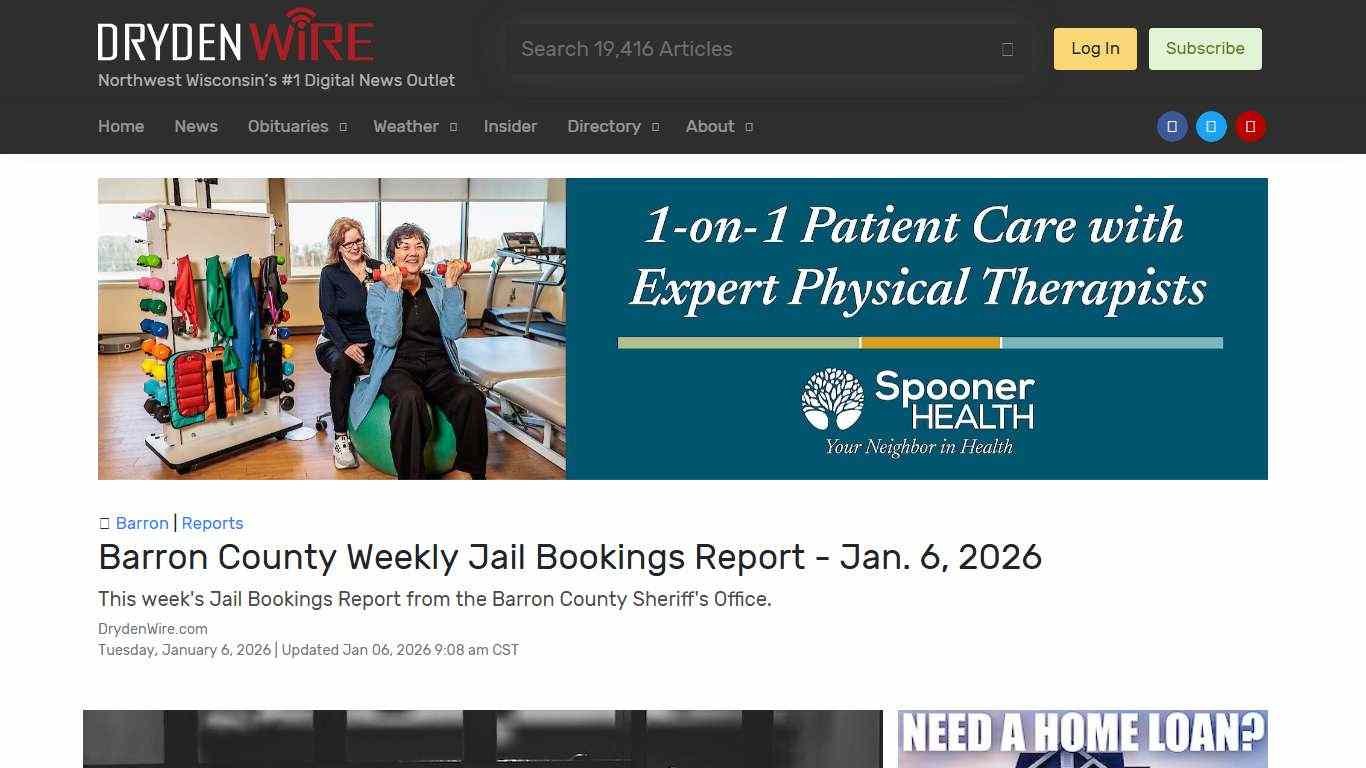 Barron County Weekly Jail Bookings Report - Jan. 6, 2026 | Recent News | DrydenWire.com