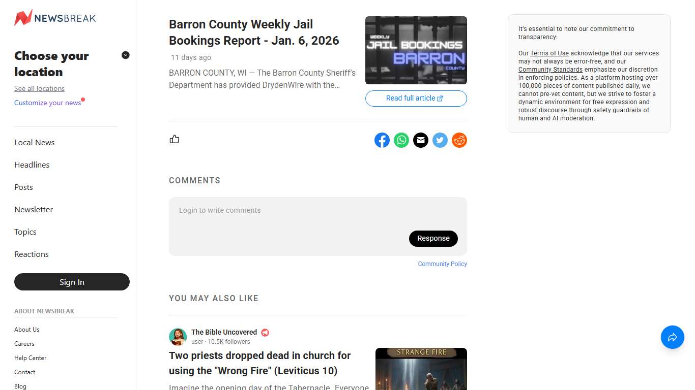 Barron County Weekly Jail Bookings Report - Jan. 6, 2026 - NewsBreak